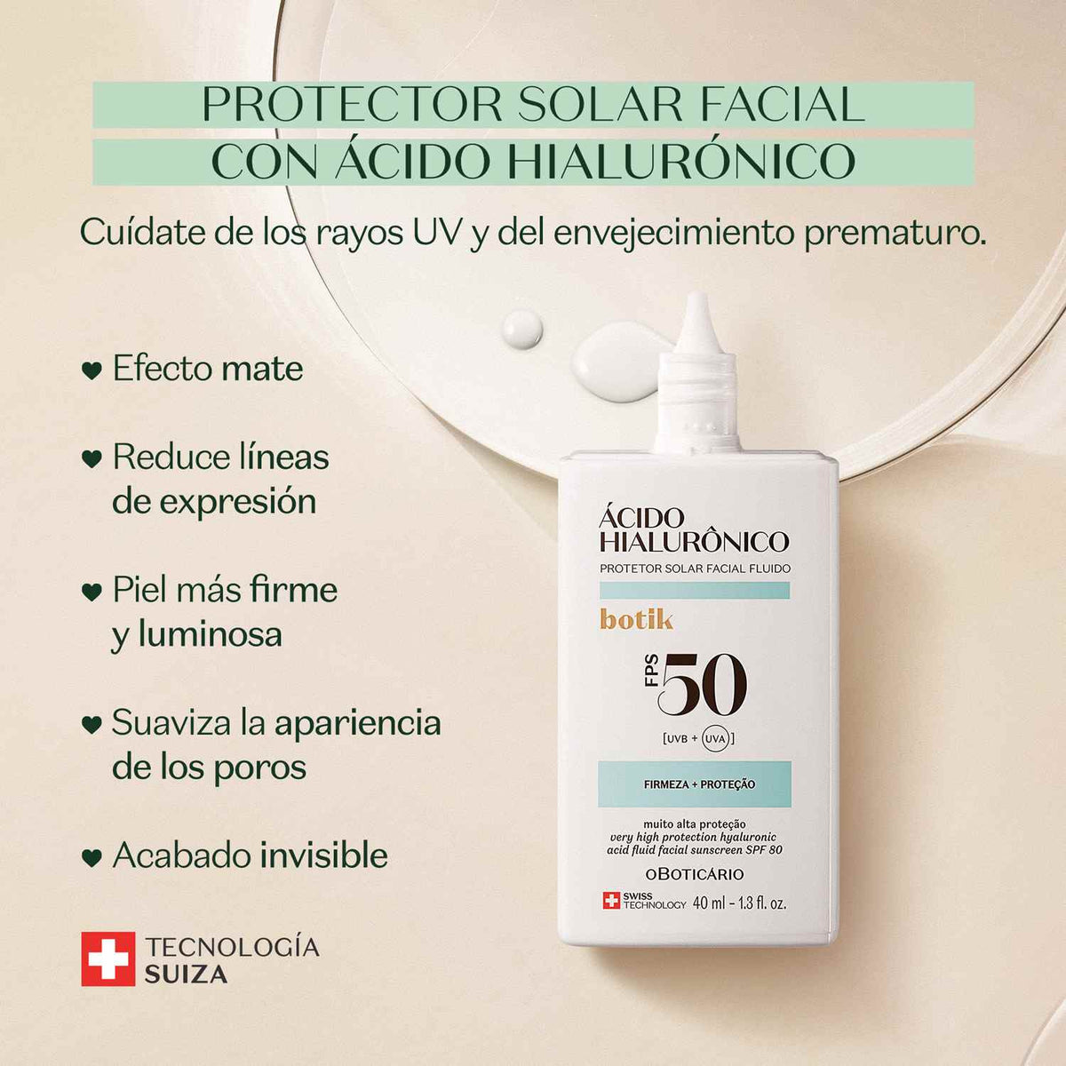 Botik Protector solar facial FPS50 Ácido Hialurónico